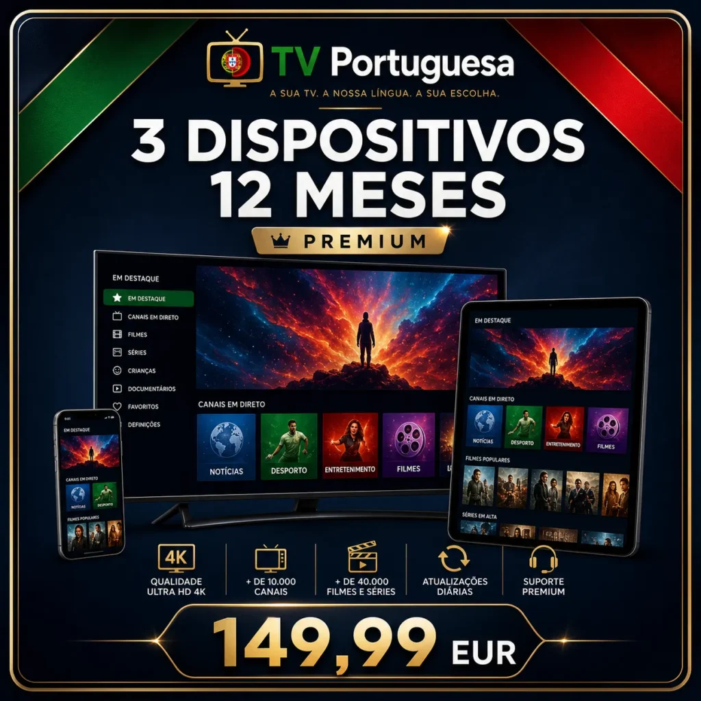 Plano IPTV 3 dispositivos 12 meses por 149,99€ - TV Portuguesa