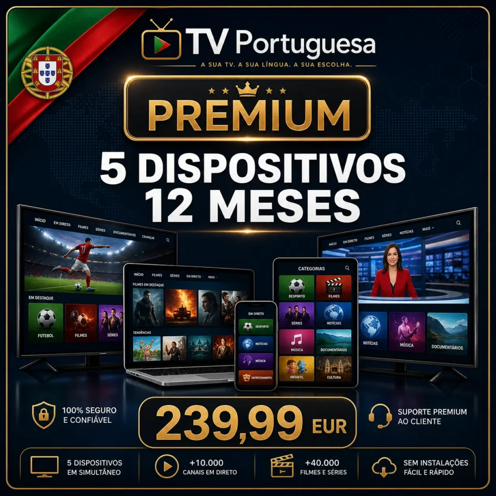 Plano IPTV 5 dispositivos 12 meses por 239,99€ - TV Portuguesa